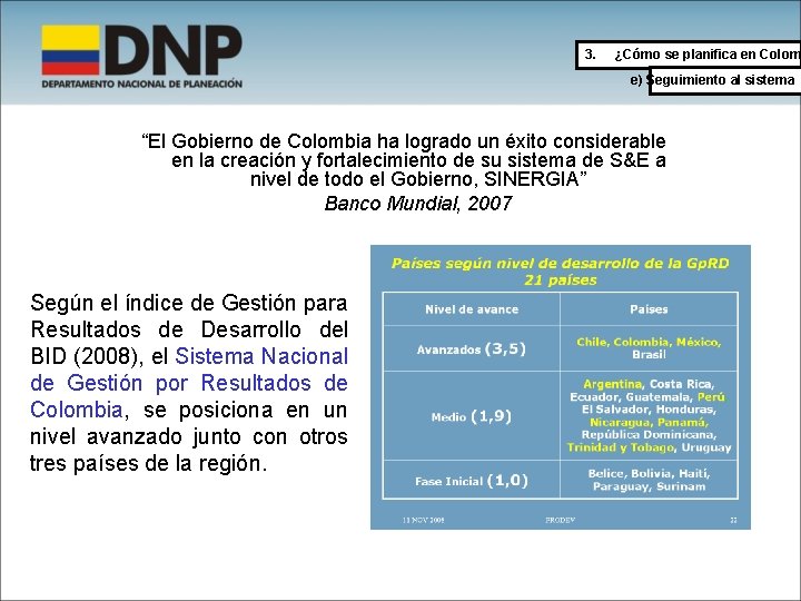 3. ¿Cómo se planifica en Colom e) Seguimiento al sistema “El Gobierno de Colombia