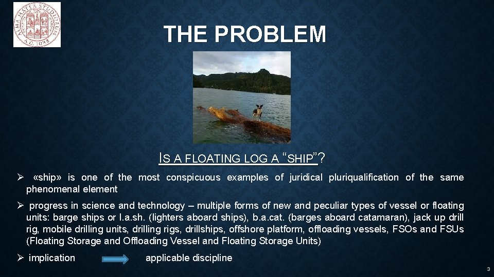 THE PROBLEM IS A FLOATING LOG A “SHIP”? Ø «ship» is one of the