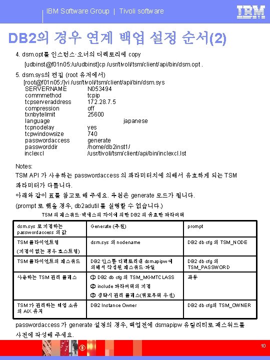 IBM Software Group | Tivoli software DB 2의 경우 연계 백업 설정 순서(2) 4.
