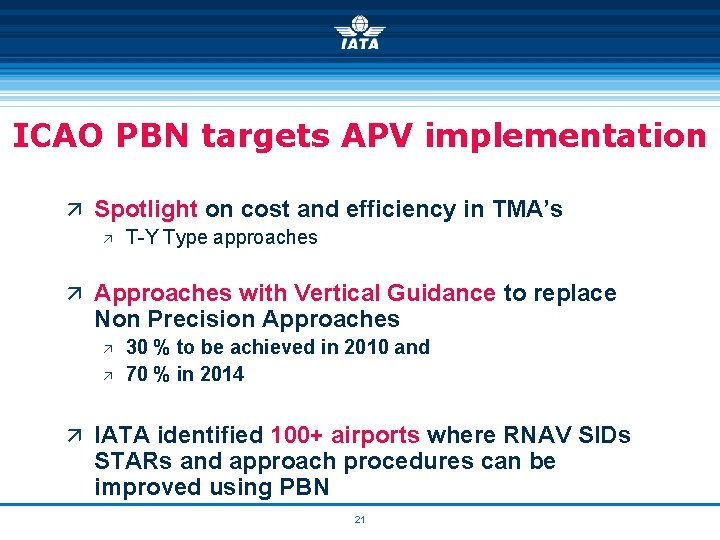 ICAO PBN targets APV implementation ä Spotlight on cost and efficiency in TMA’s ä