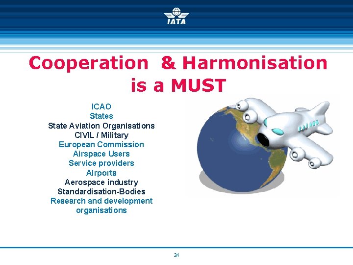 Cooperation & Harmonisation is a MUST ICAO States State Aviation Organisations CIVIL / Military