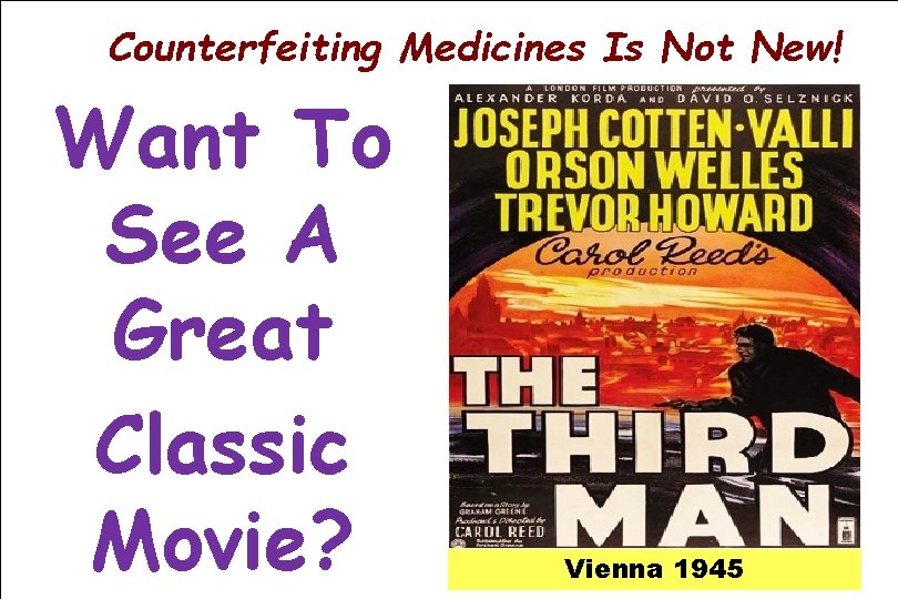 Counterfeiting Medicines Is Not New! Want To See A Great Classic Movie? Vienna 1945