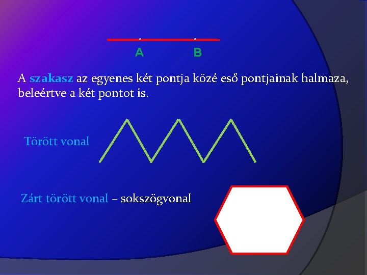 . . А B A szakasz az egyenes két pontja közé eső pontjainak halmaza,