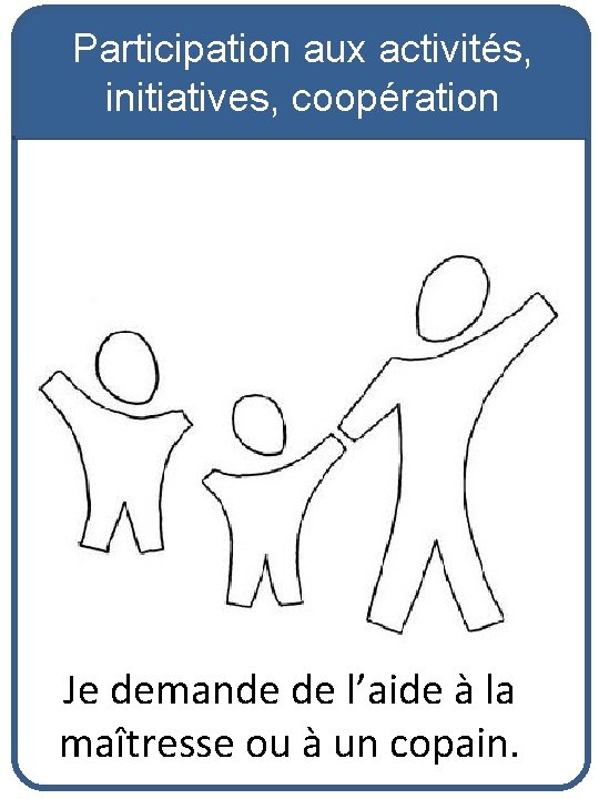 Participation aux activités, initiatives, coopération Je demande de l’aide à la maîtresse ou à