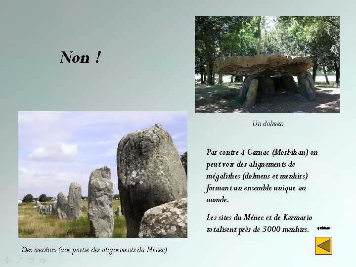 Non ! Un dolmen Par contre à Carnac (Morbihan) on peut voir des alignements