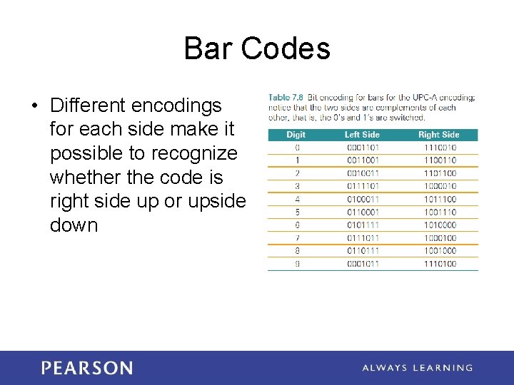 Bar Codes • Different encodings for each side make it possible to recognize whether