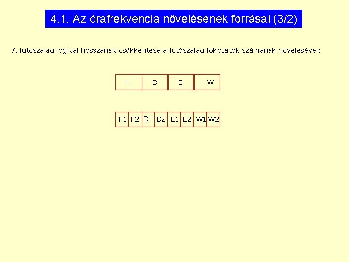 4. 1. Az órafrekvencia növelésének forrásai (3/2) A futószalag logikai hosszának csőkkentése a futószalag