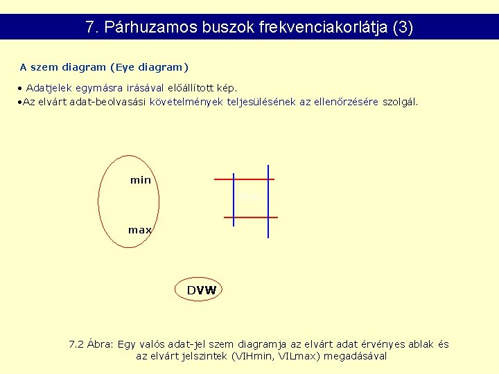 7. Párhuzamos buszok frekvenciakorlátja (3) A szem diagram (Eye diagram) • Adatjelek egymásra irásával