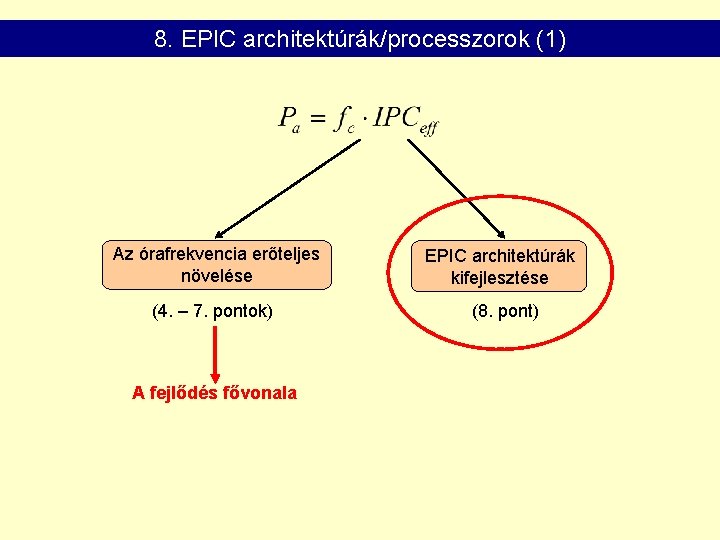 8. EPIC architektúrák/processzorok (1) Az órafrekvencia erőteljes növelése EPIC architektúrák kifejlesztése (4. – 7.