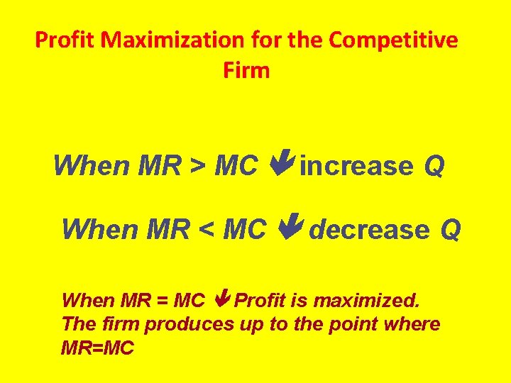 Profit Maximization for the Competitive Firm When MR > MC increase Q When MR