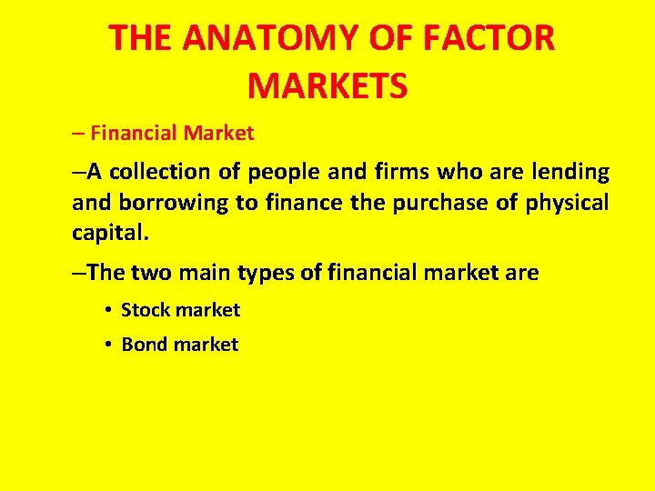 THE ANATOMY OF FACTOR MARKETS – Financial Market –A collection of people and firms