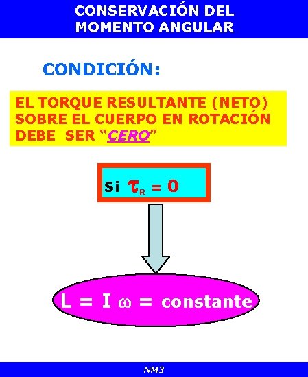 CONSERVACIÓN DEL MOMENTO ANGULAR CONDICIÓN: EL TORQUE RESULTANTE (NETO) SOBRE EL CUERPO EN ROTACIÓN