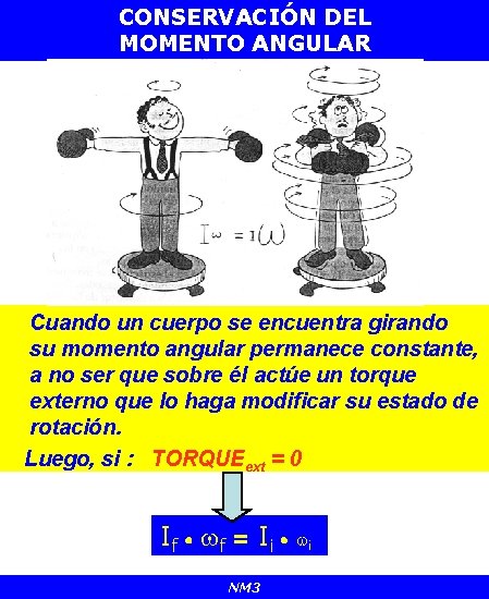 CONSERVACIÓN DEL MOMENTO ANGULAR Cuando un cuerpo se encuentra girando su momento angular permanece