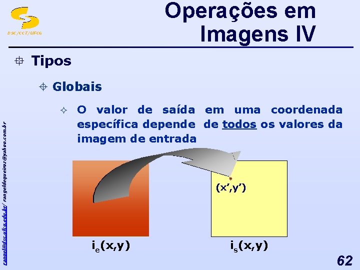 Operações em Imagens IV DSC/CCT/UFCG ° Tipos ± Globais rangel@dsc. ufcg. edu. br/ rangeldequeiroz@yahoo.