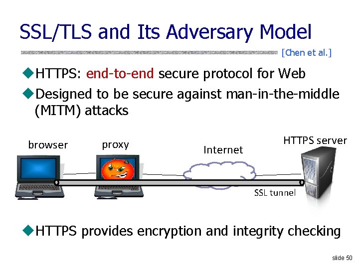 SSL/TLS and Its Adversary Model [Chen et al. ] u. HTTPS: end-to-end secure protocol