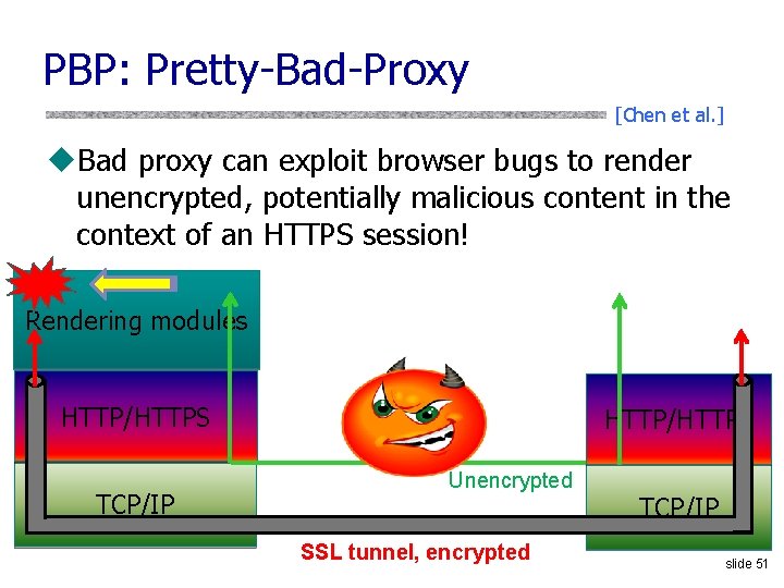 PBP: Pretty-Bad-Proxy [Chen et al. ] u. Bad proxy can exploit browser bugs to