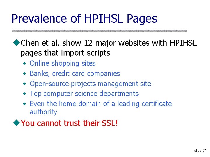 Prevalence of HPIHSL Pages u. Chen et al. show 12 major websites with HPIHSL