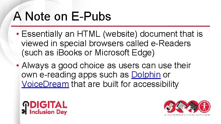 A Note on E-Pubs • Essentially an HTML (website) document that is viewed in