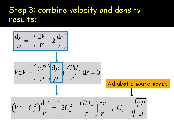 Step 3: combine velocity and density results: Adiabatic sound speed 