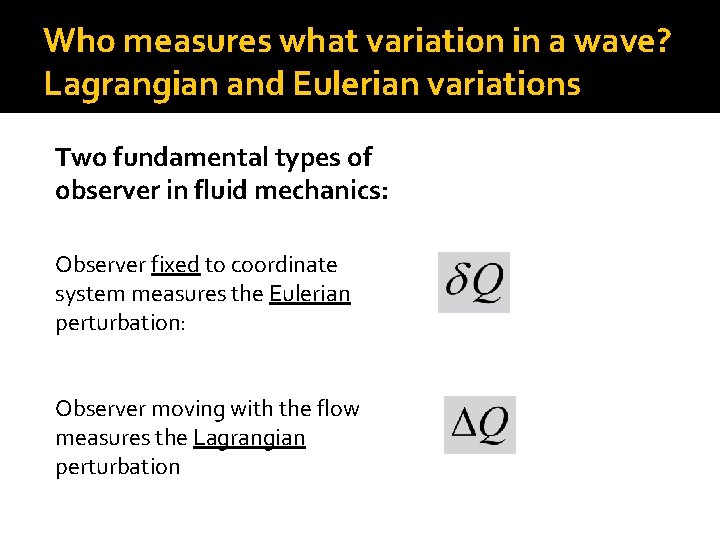 Who measures what variation in a wave? Lagrangian and Eulerian variations Two fundamental types