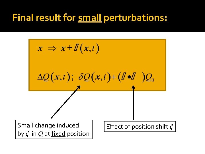 Final result for small perturbations: Small change induced by ξ in Q at fixed