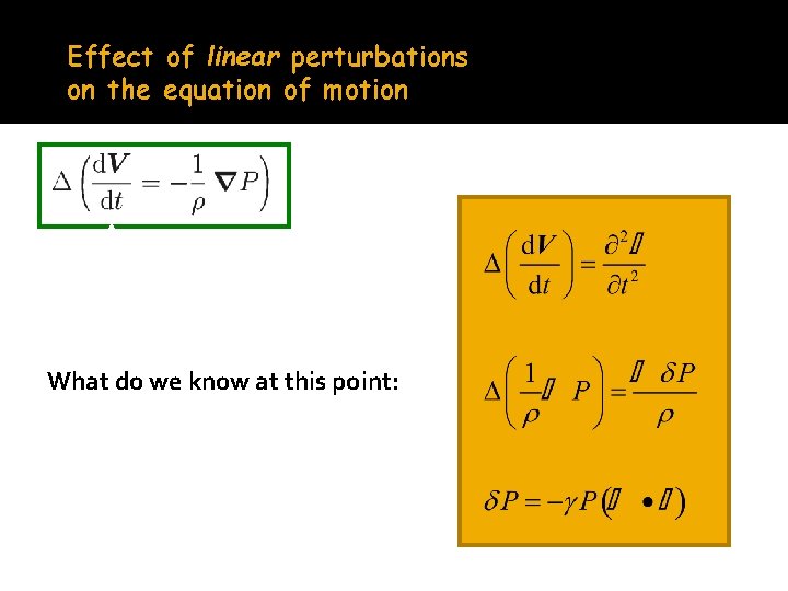 Effect of linear perturbations on the equation of motion What do we know at