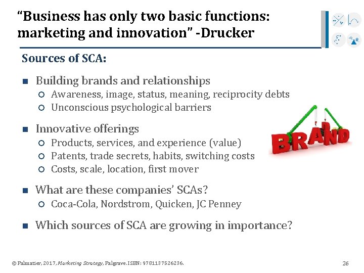 “Business has only two basic functions: marketing and innovation” -Drucker Sources of SCA: n