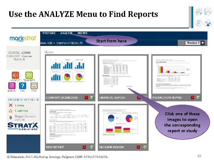 Use the ANALYZE Menu to Find Reports Start from here Click one of these