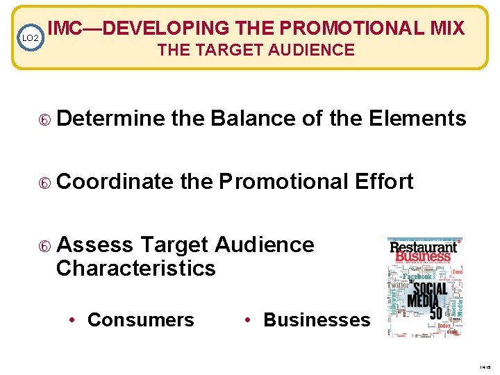LO 2 IMC—DEVELOPING THE PROMOTIONAL MIX THE TARGET AUDIENCE Determine the Balance of the