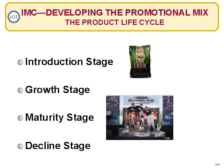LO 3 IMC—DEVELOPING THE PROMOTIONAL MIX THE PRODUCT LIFE CYCLE Introduction Growth Stage Maturity