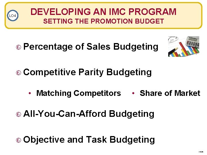 LO 4 DEVELOPING AN IMC PROGRAM SETTING THE PROMOTION BUDGET Percentage of Sales Budgeting