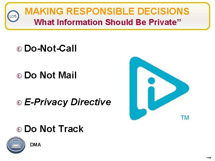 LO 5 MAKING RESPONSIBLE DECISIONS What Information Should Be Private” Do-Not-Call Do Not Mail