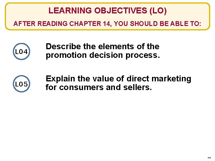 LEARNING OBJECTIVES (LO) AFTER READING CHAPTER 14, YOU SHOULD BE ABLE TO: LO 4