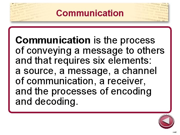 Communication is the process of conveying a message to others and that requires six