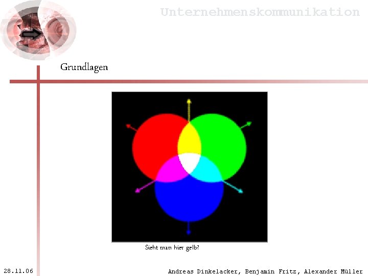 Unternehmenskommunikation Grundlagen Sieht man hier gelb? 28. 11. 06 Andreas Dinkelacker, Benjamin Fritz, Alexander