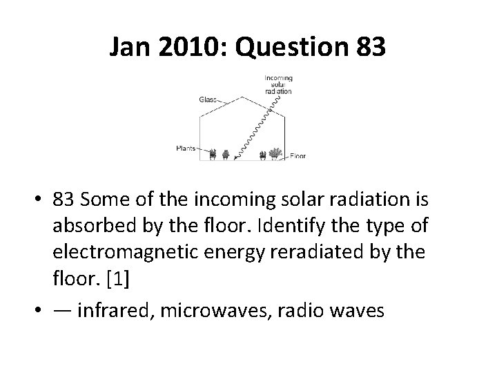 Jan 2010: Question 83 • 83 Some of the incoming solar radiation is absorbed