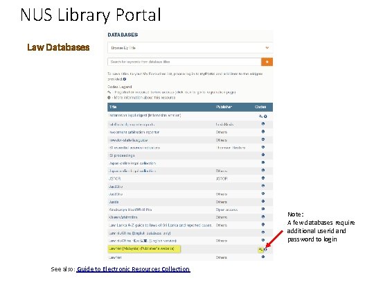 NUS Library Portal Law Databases Note: A few databases require additional userid and password