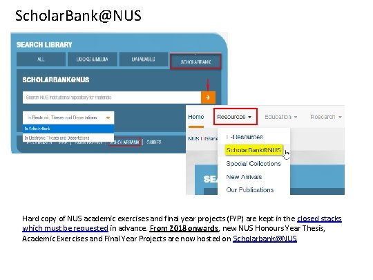 Scholar. Bank@NUS Hard copy of NUS academic exercises and final year projects (FYP) are