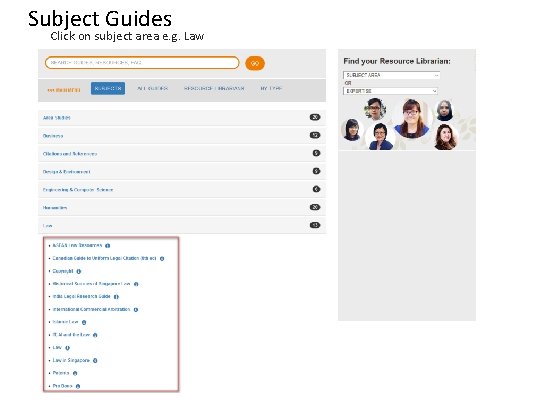 Subject Guides Click on subject area e. g. Law 