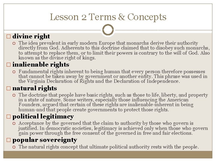 Lesson 2 Terms & Concepts � divine right The idea prevalent in early modern