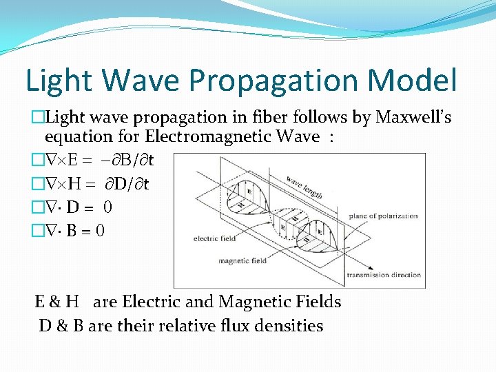 Light Wave Propagation Model �Light wave propagation in fiber follows by Maxwell’s equation for