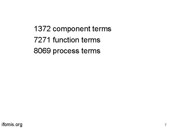 1372 component terms 7271 function terms 8069 process terms ifomis. org 7 