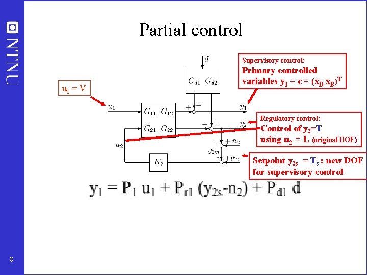 Partial control Supervisory control: u 1 = V Primary controlled variables y 1 =