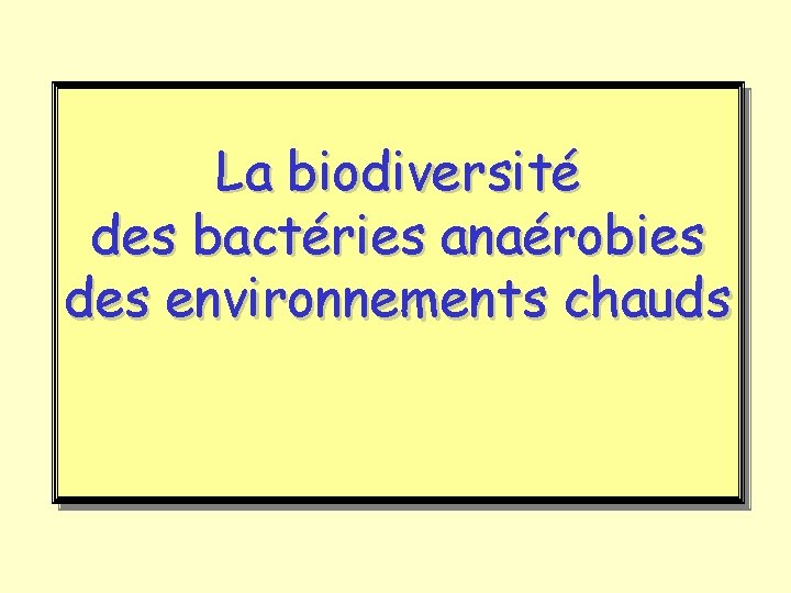 La biodiversité des bactéries anaérobies des environnements chauds 