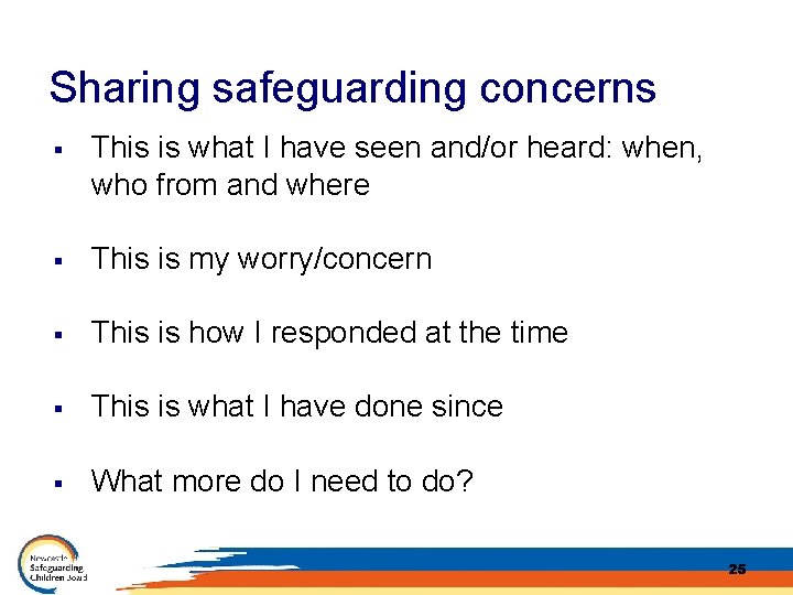 Sharing safeguarding concerns § This is what I have seen and/or heard: when, who