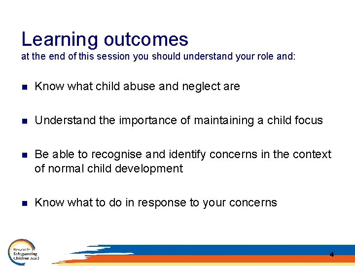 Learning outcomes at the end of this session you should understand your role and: