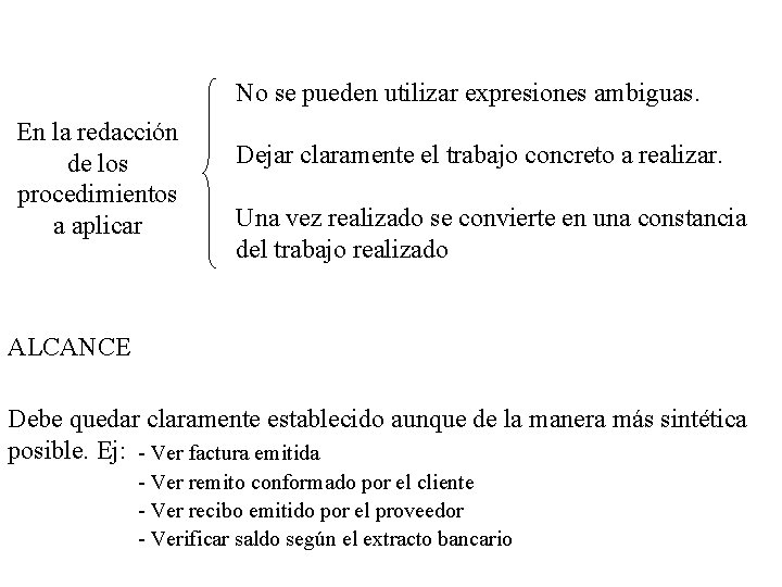 No se pueden utilizar expresiones ambiguas. En la redacción de los procedimientos a aplicar