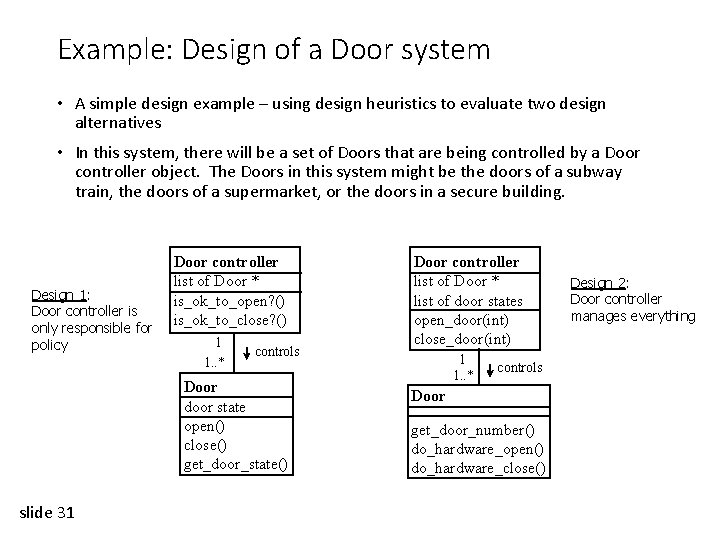 Example: Design of a Door system • A simple design example – using design