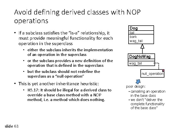 Avoid defining derived classes with NOP operations • If a subclass satisfies the “is-a”