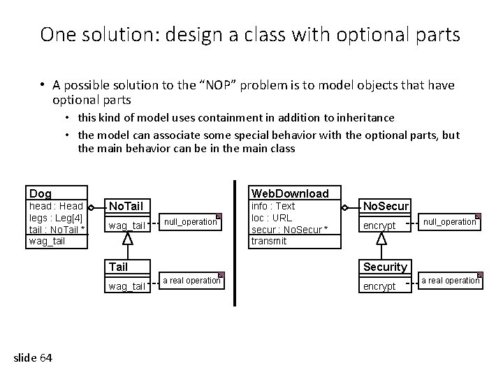 One solution: design a class with optional parts • A possible solution to the